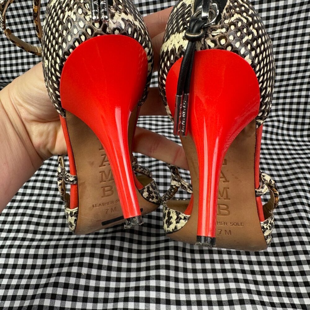LAMB L.A.M.B Gwen Stefani Snake Print Pointed Toe Pump Heels Red Black Tan Sz 7 - Picture 5 of 5